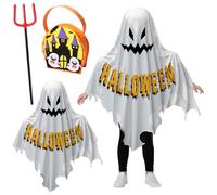 ARONRAVE Halloween Ghosts Costume Set Ghost Costume Children's Halloween Ghost Costume with a Pumpkin Bag Ghost Costume for Boys Girls Halloween Carnival Party (White)