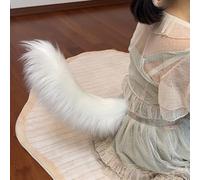 Aroogudo Electric Tail Motorized Tail Moving Faux Tail for Cosplay&Paty fluffy and soft social anxiety accessories Electric Pet cat fox/wolfTail Ear (White Electric Tail)