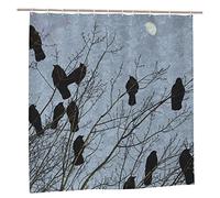AROONS Black Crow Birds Printed Shower Curtain With 12 Hooks Opaque Quick Drying Waterproof Shower Curtains Sets For Bathroom 183x183 Cm