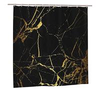 AROONS Black Gold Marble Printed Shower Curtain With 12 Hooks Opaque Quick Drying Waterproof Shower Curtains Sets For Bathroom 183x183 Cm