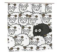 AROONS Cartoon Black White Sheep Printed Shower Curtain With 12 Hooks Opaque Quick Drying Waterproof Shower Curtains Sets For Bathroom 183x183 Cm