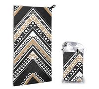 AROONS Quick Dry Hand Towel With Bag - Black White Tan Zigzag Printed Super Absorbent Face Cloth Microfiber Travel Sports Towels 40x80cm