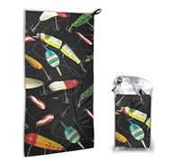 AROONS Quick Dry Hand Towel With Bag - Fishing Lure Printed Super Absorbent Face Cloth Microfiber Travel Sports Towels 40x80cm