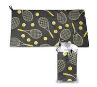 AROONS Quick Dry Hand Towel With Bag - Funny Tennis Racquets And Tennis Balls Printed Super Absorbent Face Cloth Microfiber Travel Sports Towels 80x40cm