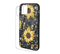AROONS Sunflower Bees Printed Phone Cases for iPhone 11 Case 6.1 Inch Shockproof Tempered Glass Case for iPhone 11 Case Cover, Anti-Fingerprint, Not Yellowing
