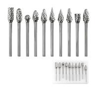 AropaeenGlowry 10-Piece Tungsten Carbide Rotary Burr Set - 3.175mm (1/8") Shank Double Cut Carving Bits for Metal, Wood, Engraving & Drilling Bullet Points: