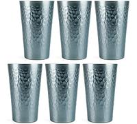 Arora Aluminum Cups for Drinks, Metal Hammered Grey Tumbler, Aluminum 16oz Cup, Set of 6