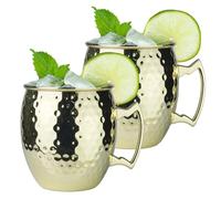 Arora Moscow Mule Mug, Set of 2 Gold Hammered, Durable for Home Dining, Max Capacity 20oz, 3.5" D x 3.9" H