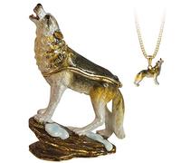 Arora Secrets from Hidden Treasures 1087 Wolf Howling Trinket Box, Metal, As Pictured, Height 9.5cm