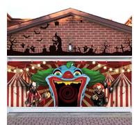 Arosche Large Halloween Garage Door Decorations Cover 6 * 16Ft Evil Circus Carnival Themed Scary Clown Decorations Background Party Supplies for Garage Door Cover, Phoyography, Party Decorations