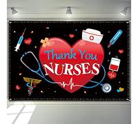 Arosche Nurse Appreciation Week Decorations Banner 72" x 48" Backdrop Thank You Nurses Medical Photography Background Seasonal Holiday Backdrop for Indoor Outdoor Hospital Doctor Nurses Party Supplies