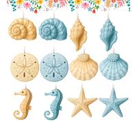 Arosche Summer Tree Decorations Ocean Themed Wooden Hanging Tree Ornaments 24Pcs Hello Summer Seashells Starfish Beach Wooden Hanging Ornaments for Indoor Home Mantle Fireplace Party Supplies