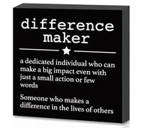Arosedmo Inspirational Black Wood Box Sign Difference Maker Desk Decor Rustic Wooden Block Sign for Office Table Decor, Wall Art Sign Home Living Room Shelf Table Thank You Gift(6×6 Inch)