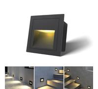 Arotelicht 1pcs/3W Wall Recessed Stair Lights LED,Warm White,Indoor Step Light,Square Recessed Wall Light,Black Cover Staircase Light IP44 for Indoor Outdoor Stairs, Home, Kitchen, Attic, Aisle