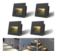 Arotelicht 4pcs/3W Wall Recessed Stair Lights LED,Warm White,Indoor Step Light,Square Recessed Wall Light,Black Cover Staircase Light IP44 for Indoor Outdoor Stairs, Home, Kitchen, Attic, Aisle