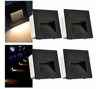 Arotelicht 4pcs/3W Wall Recessed Stair Lights LED,Warm White,Outdoor IP65 Step Light,Square Recessed Wall Light,Black Cover Garden Lighting,Deck Balcony,for Stairs, corridors, Steps