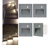 Arotelicht 4PCS Staircase Light Recessed Wall lamp,3W Stairway Lamp,Waterproof IP65,3000K Aluminum Grey Cover,Step Light with Sensor, for Indoor Outdoor Stairway/Corner/Kitchen/Patio