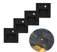Arotelicht Staircase Light Recessed Wall lamp,3W Stairway Lamp,Waterproof IP65,3000K Aluminum Black Cover, Step Light with Sensor, 4PCS for Indoor Outdoor Stairway/Corner/Kitchen/Patio/Plinth