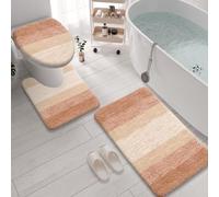 Arotive Microfiber Bathroom Rugs 3 Piece with Toilet Lid Cover, Shaggy Soft and Absorbent Bath Rug, Non-Slip, Machine Washable Bath Mats for Bathroom（30x20+24x20+17.5x15, Peach