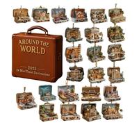 Around the World Advent - 2D Acrylic Ornament Decor, Travel Destination Countdown Pendant, 24 Days Calendar with Global Theme for Home Christmas Tree Car Wall Backpack Bag Adults Kids Vacation