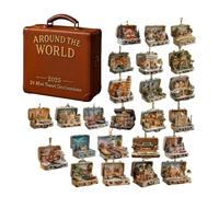 Around the World Christmas Advent Countdown | 2D Acrylic Decor,24 Days Travel Destinations Pendant Countdown Calendar - for Christmas Tree Car Rearview Mirror Wall Backpack Bag Keychain Adults Kids Pa