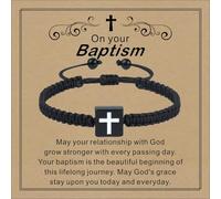 AROUROUA Baptism Bracelets Cross Bracelet for Mens/Women, Christian Charms, Birthday Gifts Baptism Confirmation First Holy Communion Christening Gifts, L, Nylon, steel