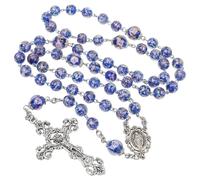 AROUROUA Catholic Rosary for Women Glass Beads Necklace Firefly Glowing Necklace Communion Rosary Catholic Gifts, 21", Glass Metal, No Gemstone