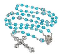 AROUROUA Catholic Rosary for Women Glass Beads Necklace Firefly Glowing Necklace Communion Rosary Catholic Gifts, 21", Glass Metal, No Gemstone