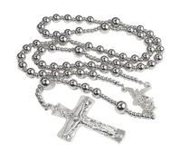 AROUROUA Heavy Stainless Steel Beads Rosary St Michael Prayer and Crucifix Cross Pendant Rosaries Communion Rosary Catholic Gifts with gift box