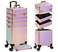 AROUS 5 in 1 Rolling Makeup Train Case Cosmetology Case on Wheels Large Cosmetic Organizer Travel Cart for Hairstylist Artist Nail Beauty Salon Barber,Colorful