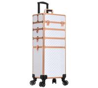 AROUS Rolling Makeup Train Case 4 in 1 Cosmetology Case on Wheels Large Storage Cosmetic Trolley with Key Salon Barber Case Traveling Cart Trunk,White