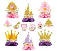 ArowlWesh 12Pcs Floral Princess Party Honeycomb Centerpieces, Little Princess Party Table Toppers Gold and Pink Baby Shower Party Decorations Birthday Party Photo Props Decor for Girls
