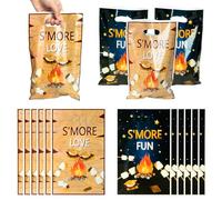 ArowlWesh S’more Camping Party Favor Bags - 50Pcs Plastic Snack Candy Treat Gift Bag with Handles Fun Campfire Camping Party S’more Birthday Supplies Baby Shower Wedding Decor