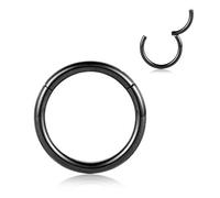 AROWRO 10mm Hoop Earrings for Women Men Thick Black Plated Piercing Rings 8 Gauge Septum Nose Rings Hoop 8G Septum Jewelry 316L Surgical Steel Hinged Clicker Bull Nose Hoop