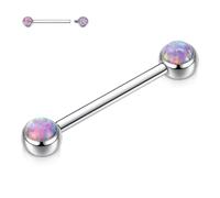 AROWRO 14 Gauge Nipple and Tongue Jewelry - Internally Threaded Rings, 14mm Titanium Piercings, Silver Barbells, Blue Opal Bars