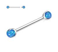 AROWRO 14 Gauge Titanium Nipple & Tongue Rings - Internally Threaded, 12mm, Silver with Blue Opal