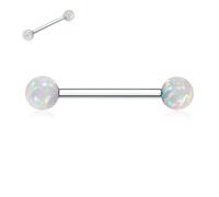 AROWRO 14G Nipple Piercings White Opal Nipple Rings Nipple Barbells Internally Threaded Tongue G23 Titanium Nipple Ring 18mm Silver Barbell Nipple Rings Nipple Piercing