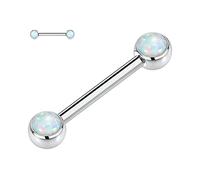 AROWRO 14G Titanium Nipple Ring with Opal, Unisex, 16mm Straight Barbell, 5mm Ball, 1pc, Screw Closure, Opal Accent, Implant Grade, Body Jewelry
