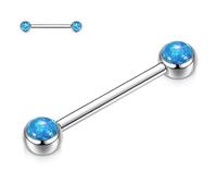 AROWRO 14G Titanium Nipple Rings - Opal Barbells, Internally Threaded, 18mm Silver, Tongue Piercings