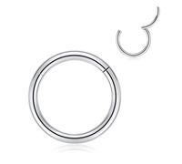 AROWRO 14mm Hoop Earrings for Women Men Thick Silver Plated Piercing Rings 6 Gauge Septum Nose Rings Hoop 6G Septum Jewelry 316L Surgical Steel Hinged Clicker Bull Nose Hoop