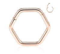 AROWRO 16G Hexagon Septum Nose Conch Ring Conch Daith Helix Piercing Jewelry Surgical Steel Septum Conch Daith Jewelry Septum Clicker Daith Conch Cartilage Helix Tragus Rook Earring 10mm Rose Gold