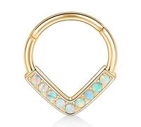 AROWRO 16G Opal Paved Septum Daith Tragus Jewelry Triangle Septum Clicker Nose Rings 8mm Daith Rook Earrings Helix Tragus Piercing Jewelry Stainless Steel Gold