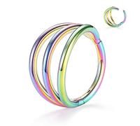 AROWRO 16G Rainbow Surgical Steel Septum Clicker Ring, 10mm, Hoop, Female, 1 Piece