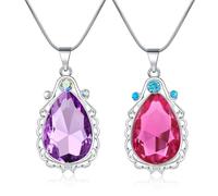 AROWRO 2 Pcs Sofia Necklace the First Amulet and Elena Princess Twin Sister Teardrop Necklace Princess Costumes Jewelry for Girls