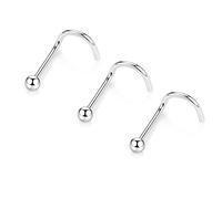 AROWRO 3pcs 20g 2mm Ball Nose Rings Studs Nose Screw G23 Titanium Nose Rings Hoop Diamond Hypoallergenic 7mm Length Nostril Nose Piercing Jewelry for Women Men Silver