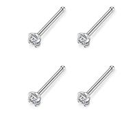 AROWRO 4pcs G23 Titanium Nose Rings Studs Nose Screw Nose Rings Hoop Hypoallergenic Nostril Nose Piercing Jewelry for Women Men 7mm Length Straight Nosecrew 20g 2.5mm CZ