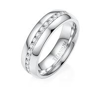 AROWRO 8mm Women Men Titanium Ring Cubic Zirconia Eternity Ring Wedding Band Engagement Anniversary Statement Dome Ring Stacking Ring Size 5 Silver