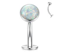 AROWRO Belly Bar Titanium Floating Navel Piercing Jewelry Disc Flat Bottom Belly Button Bars Internally Threaded Belly Button Piercing 14G White Opal Belly Button Ring 12mm Silver