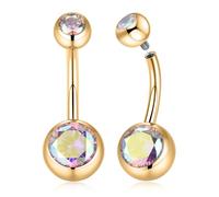 AROWRO Belly Button Bars Belly Bar Belly Button Piercing Belly Ring Belly Piercing Internally Threaded Titanium Aurora Borealis Cube Zircon 14G 10mm Gold 2 Pcs