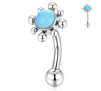 AROWRO Belly Button Bars Belly Bar Belly Button Piercing Belly Ring Belly Piercing Internally Threaded Titanium Turquoise 14G 10mm Silver